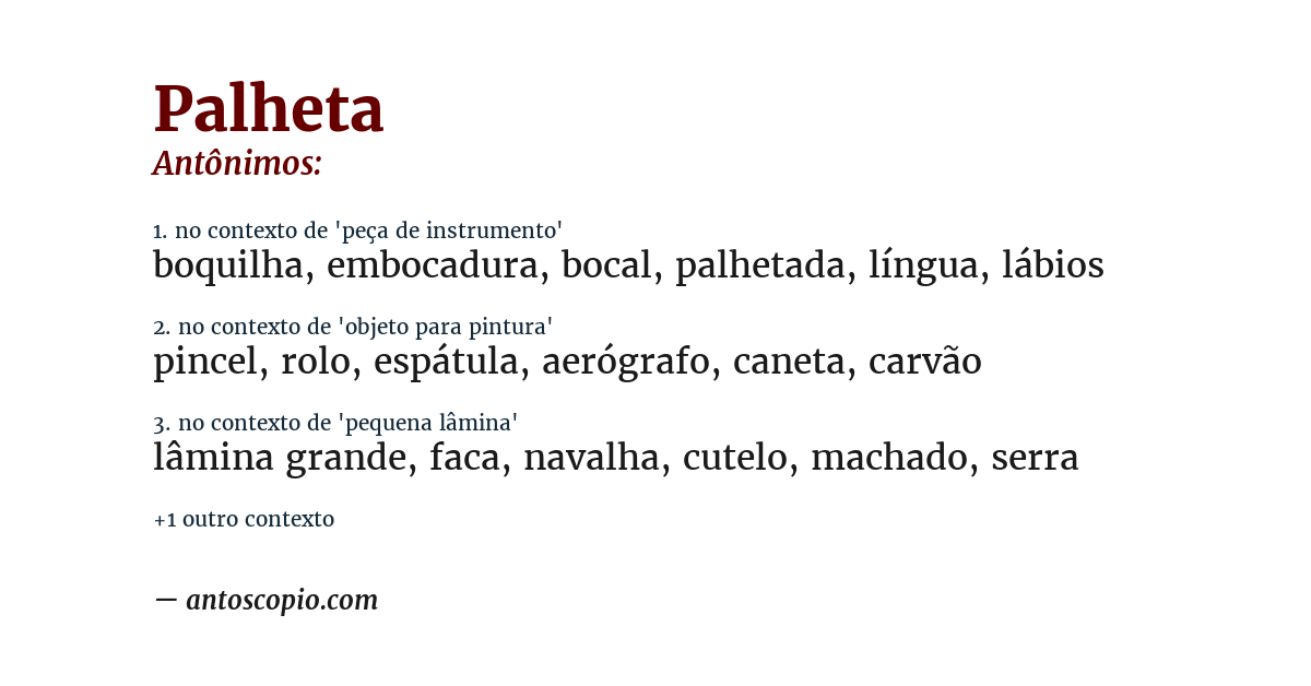 Antônimo de palheta