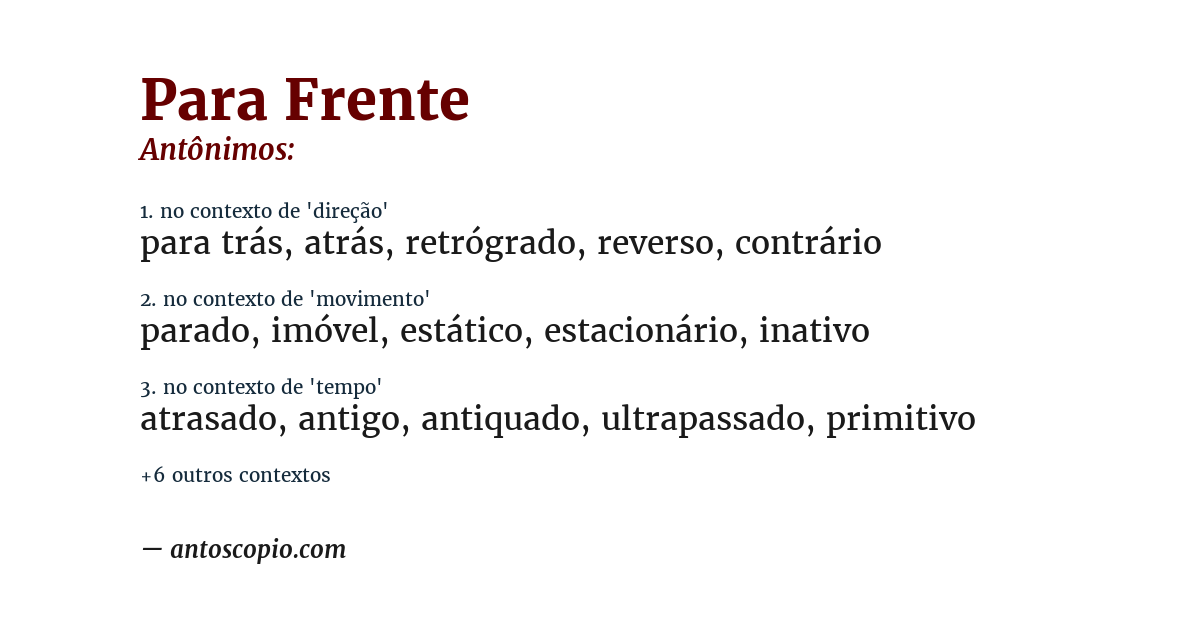 Antônimo de para frente