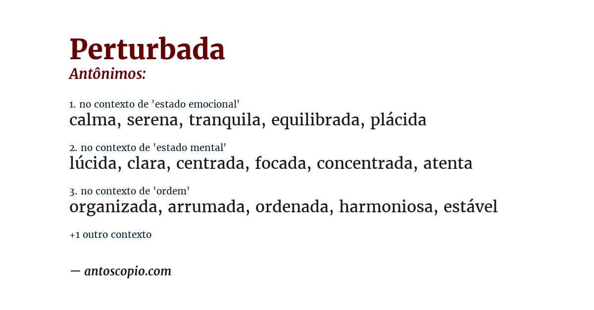 Antônimo de perturbada