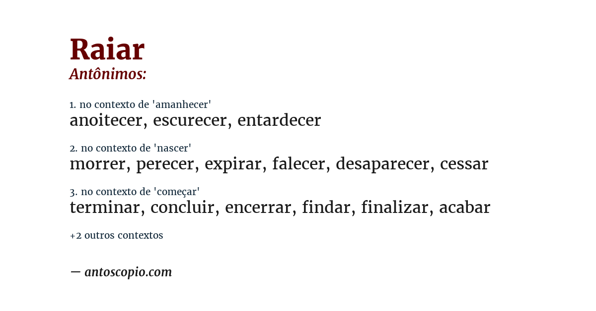 Antônimo de raiar