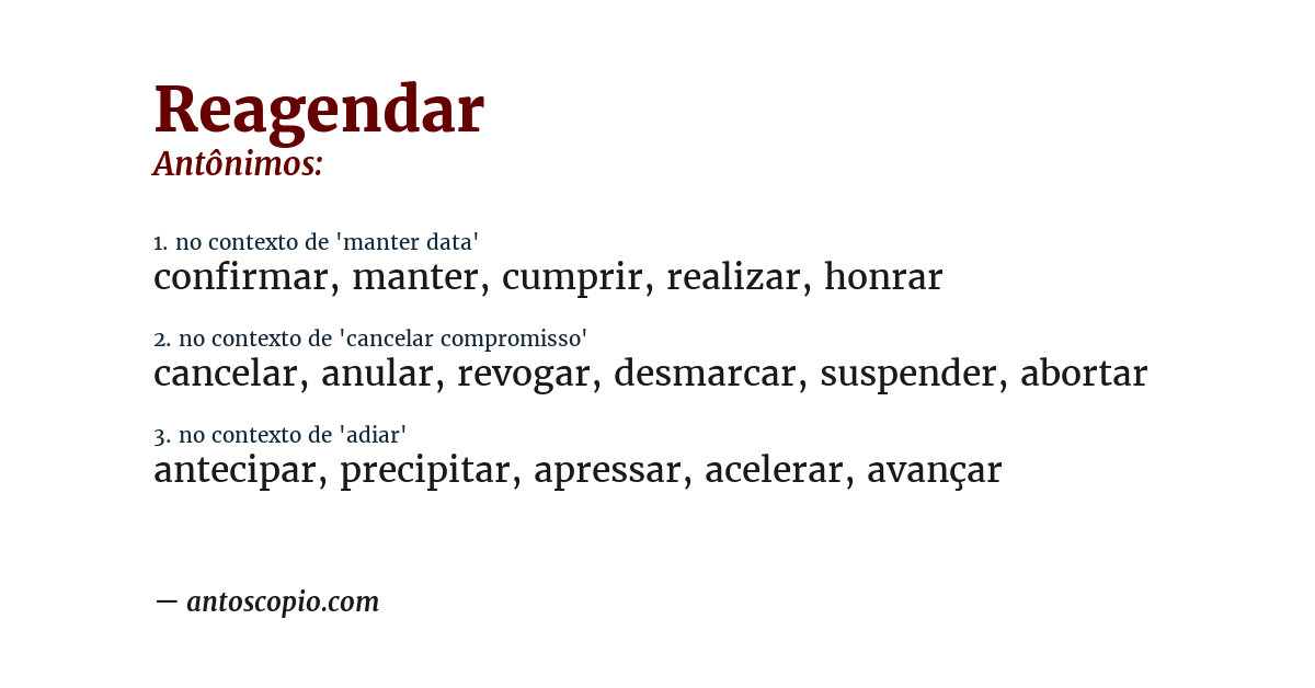 Antônimo de reagendar
