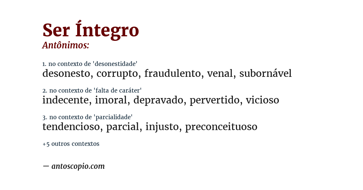 Antônimo de ser íntegro