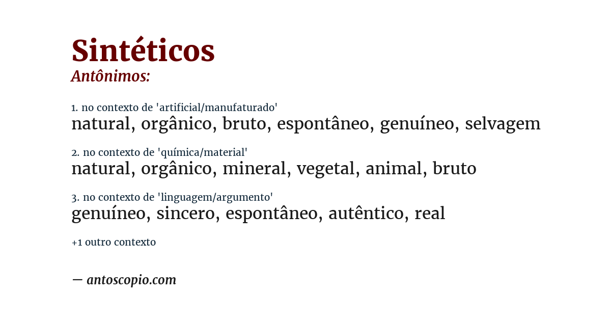 Antônimo de sintéticos