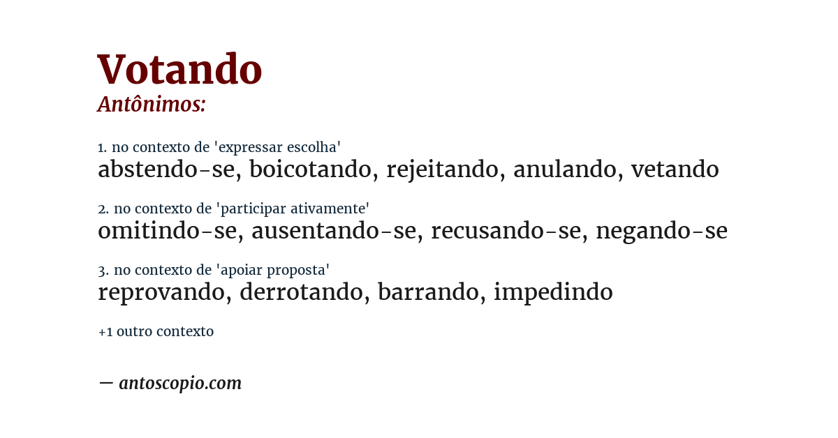 Antônimo de votando