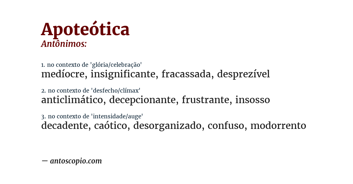 Antônimo de apoteótica