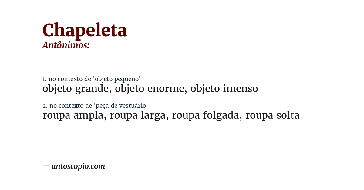 Antônimo de chapeleta
