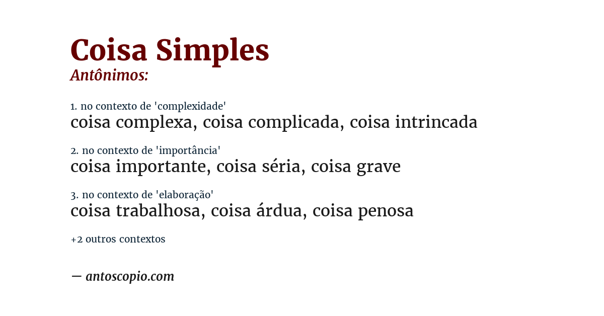 Antônimo de coisa simples