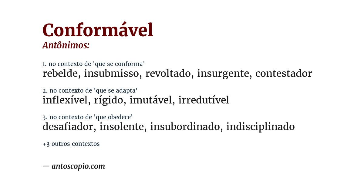 Antônimo de conformável