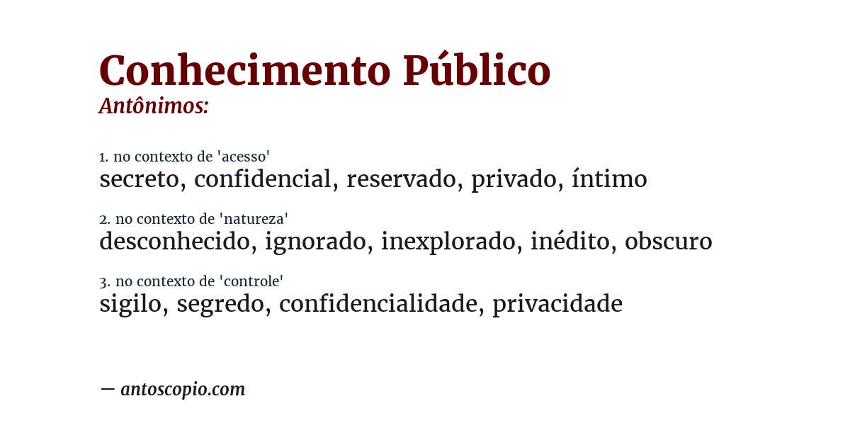 Antônimo de conhecimento público