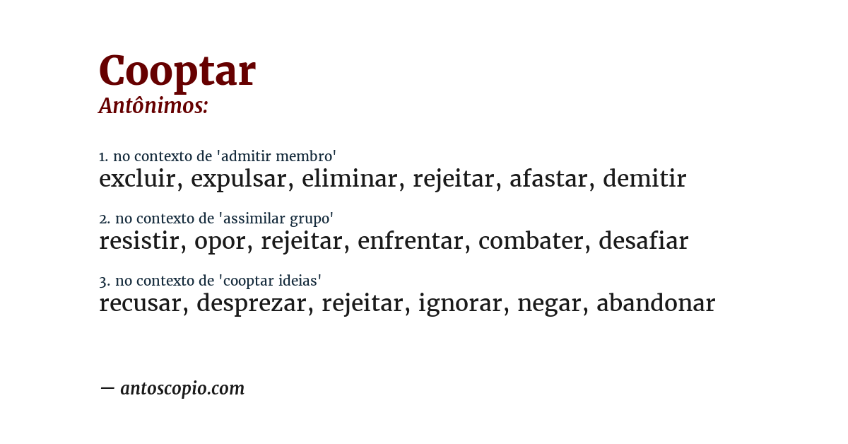 Antônimo de cooptar