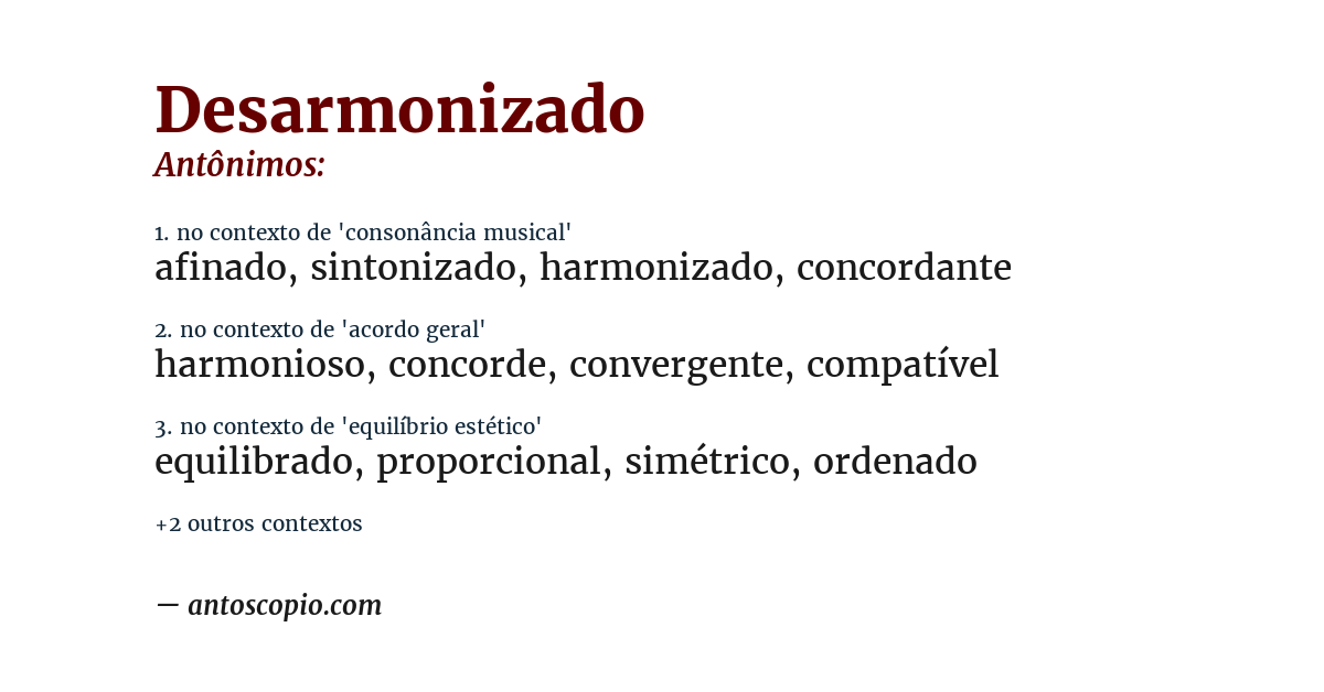 Antônimo de desarmonizado