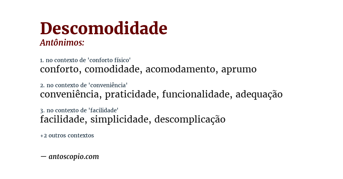 Antônimo de descomodidade