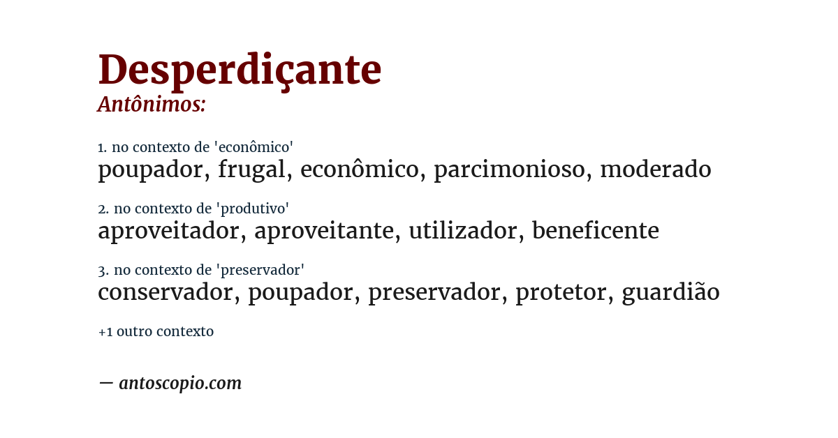 Antônimo de desperdiçante