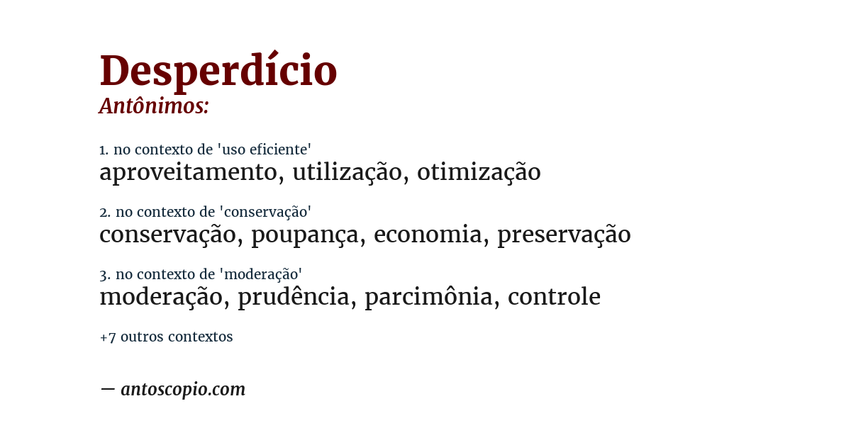 Antônimo de desperdício