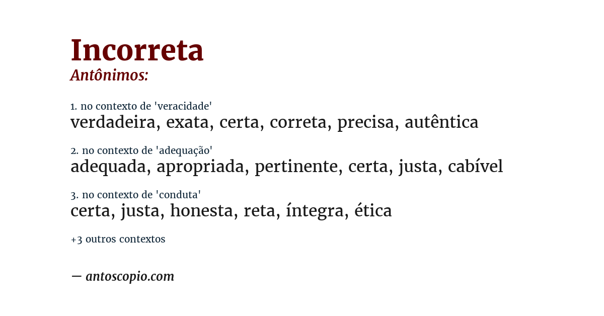 Antônimo de incorreta