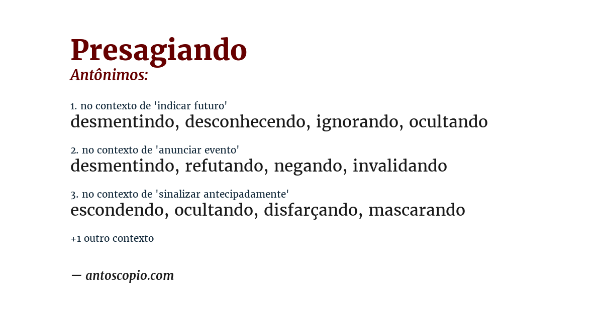 Antônimo de presagiando