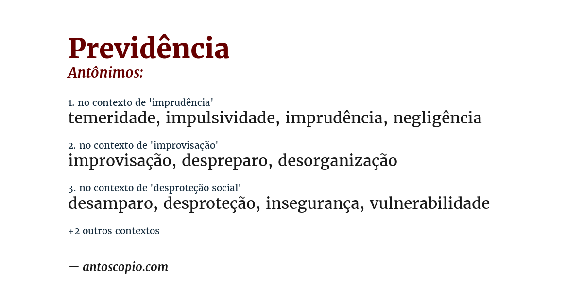 Antônimo de previdência