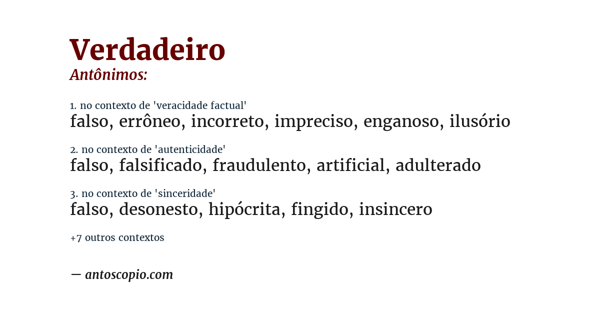 Antônimo de verdadeiro