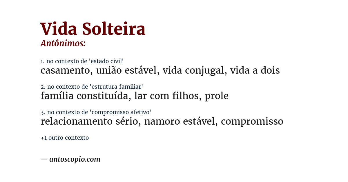 Antônimo de vida solteira