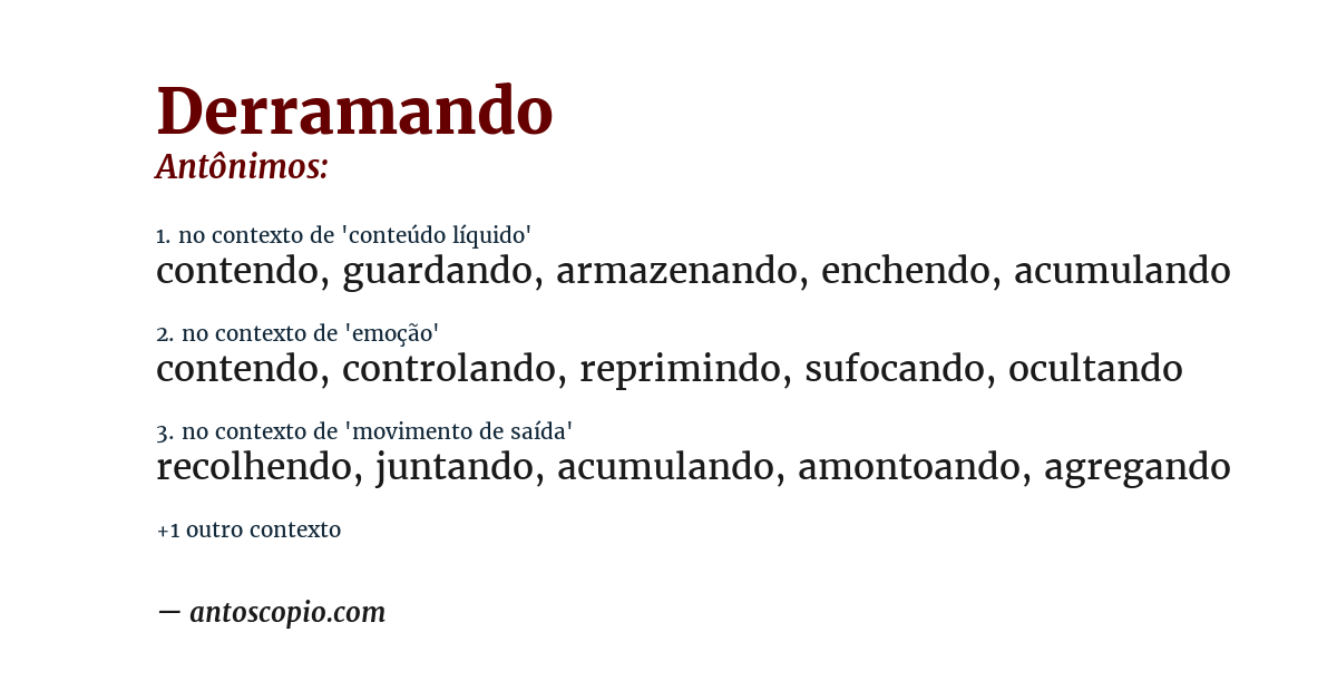 Antônimo de derramando