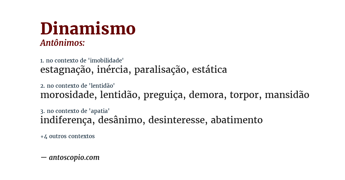 Antônimo de dinamismo