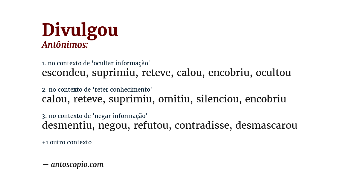 Antônimo de divulgou
