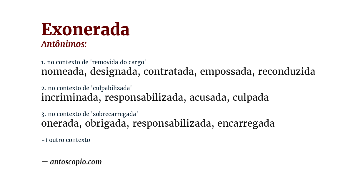 Antônimo de exonerada