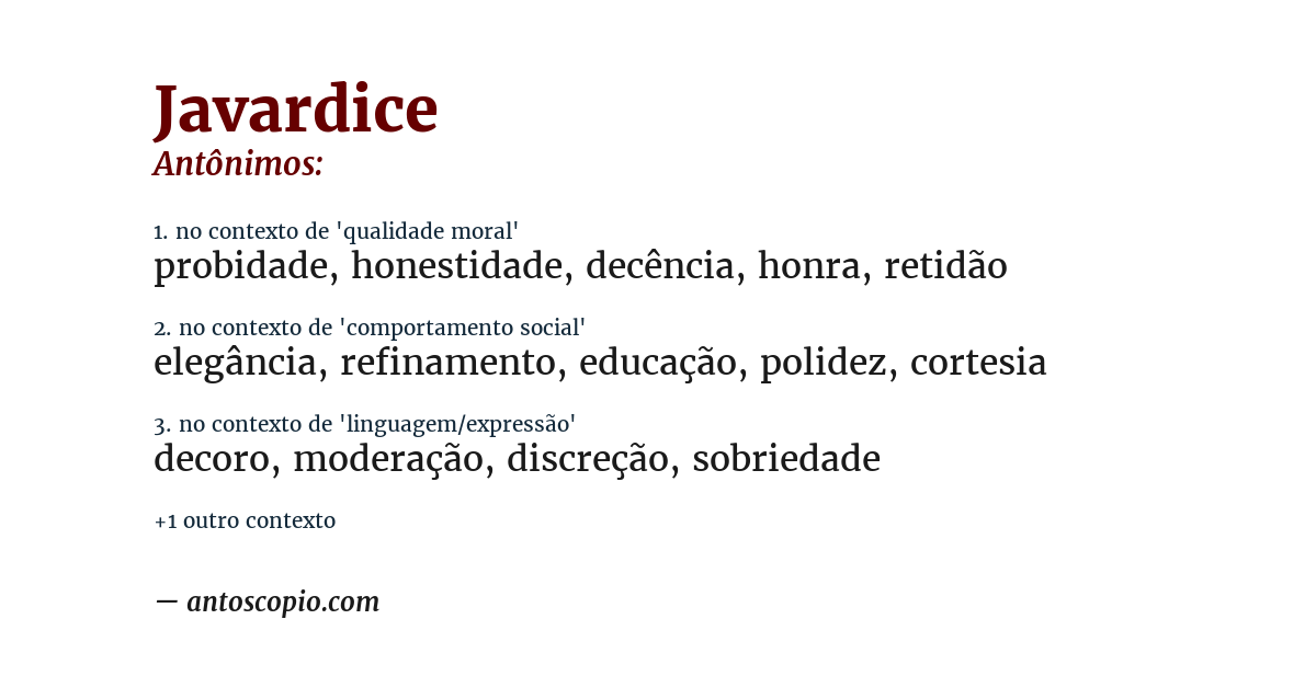 Antônimo de javardice