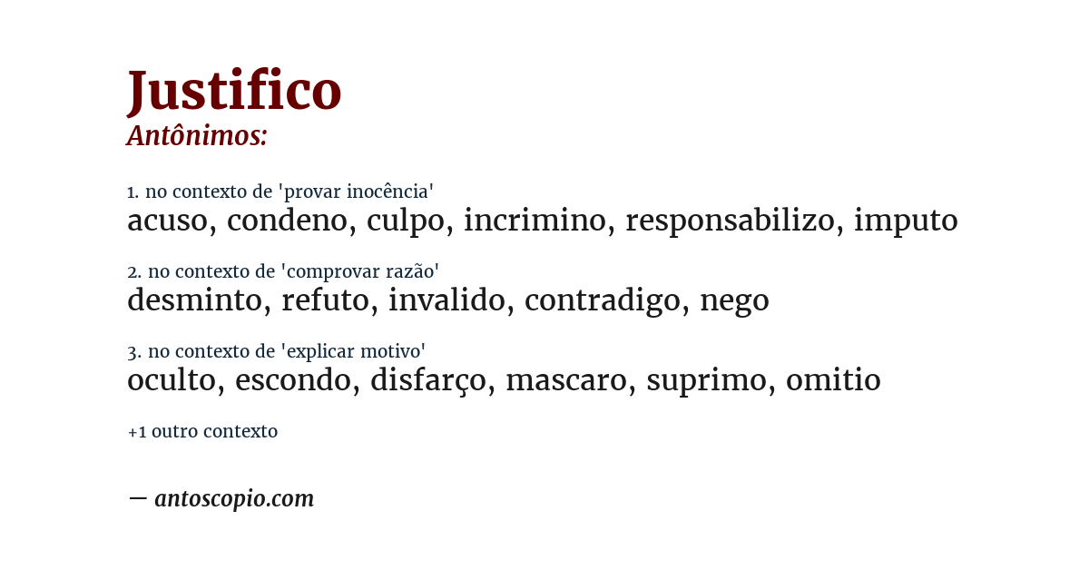 Antônimo de justifico