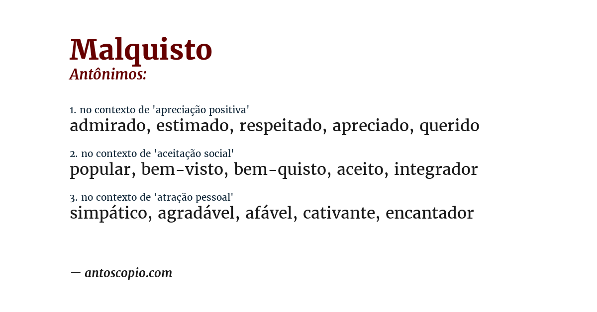 Antônimo de malquisto