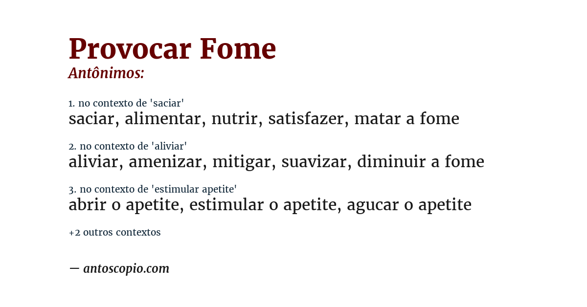 Antônimo de provocar fome