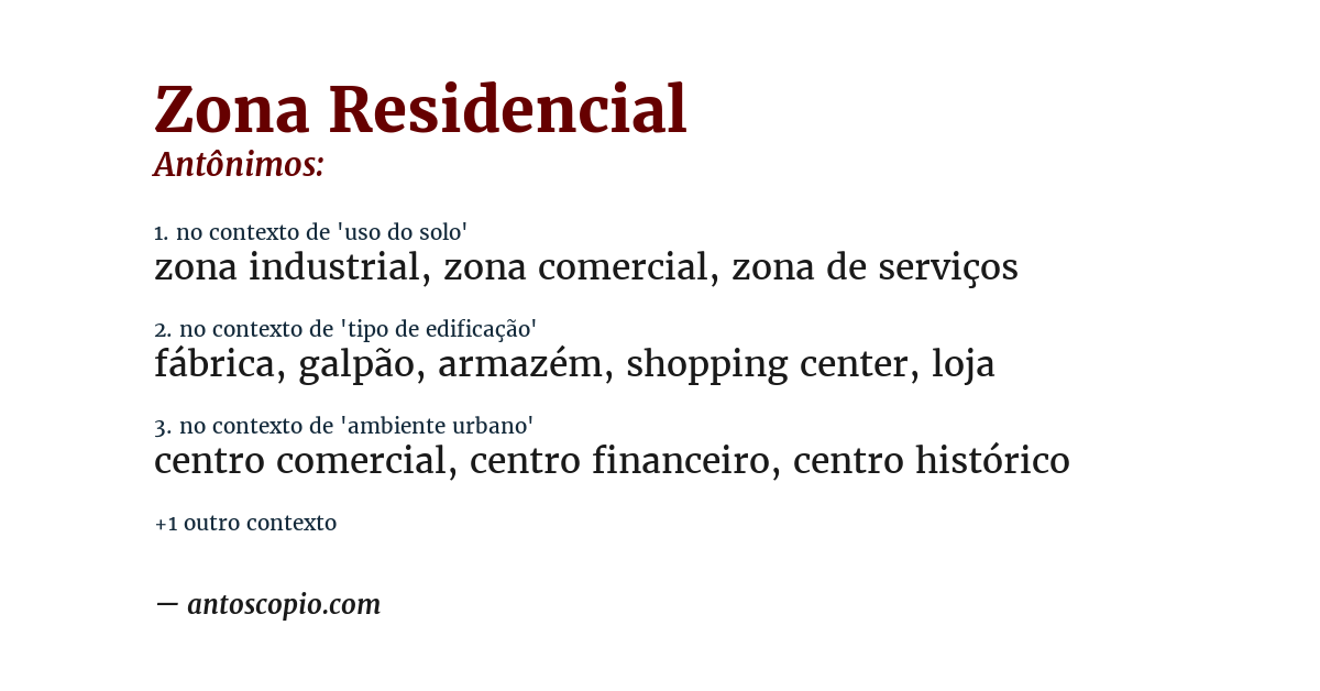 Antônimo de zona residencial