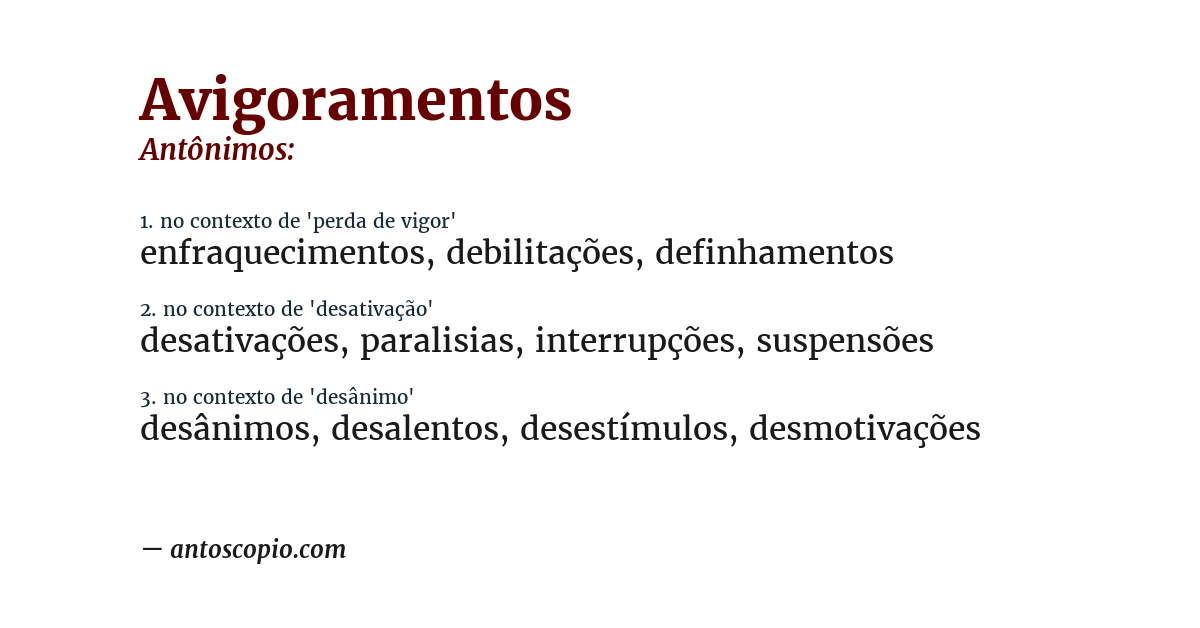 Antônimo de avigoramentos
