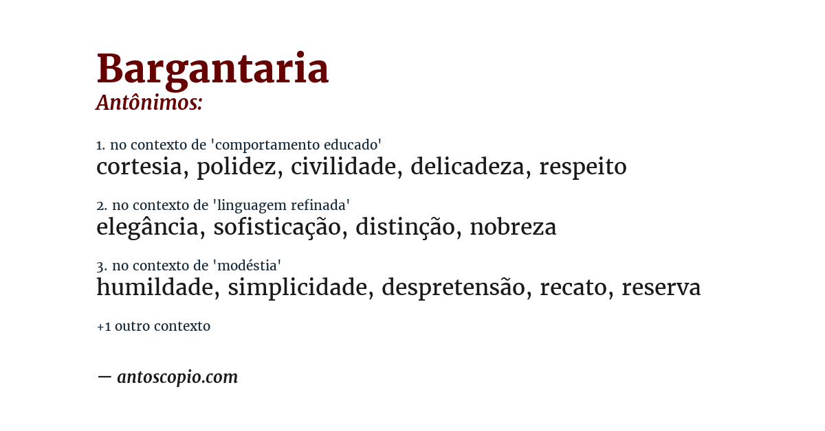 Antônimo de bargantaria