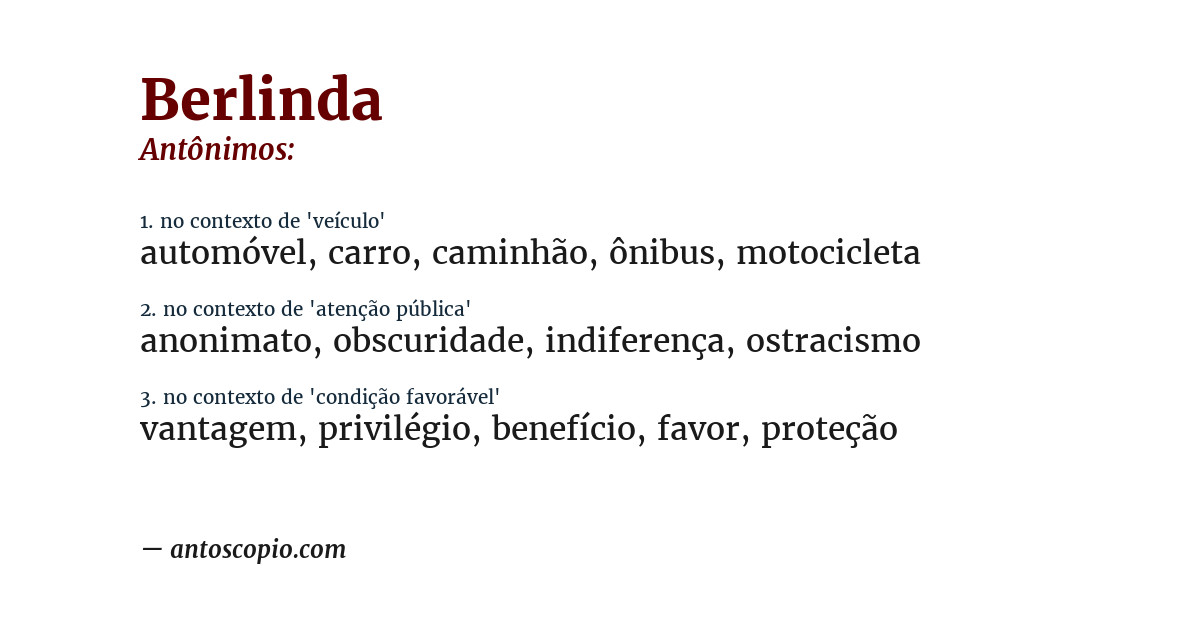 Antônimo de berlinda