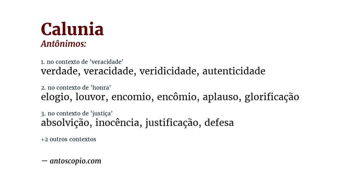 Antônimo de calunia