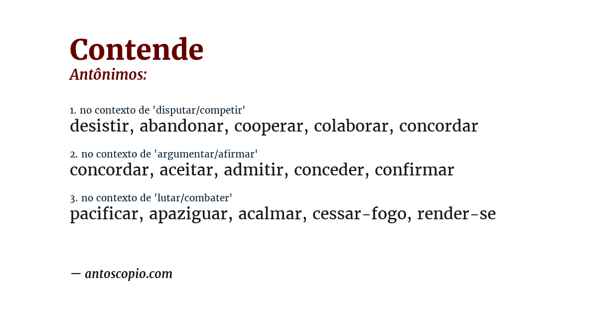 Antônimo de contende