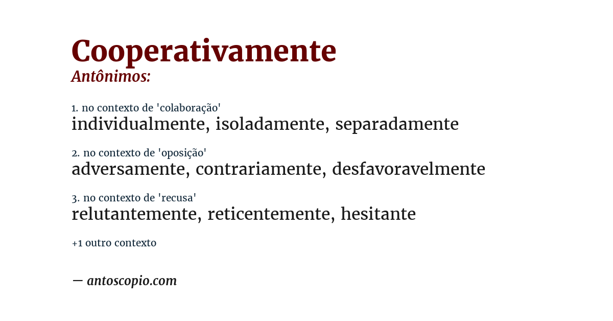 Antônimo de cooperativamente