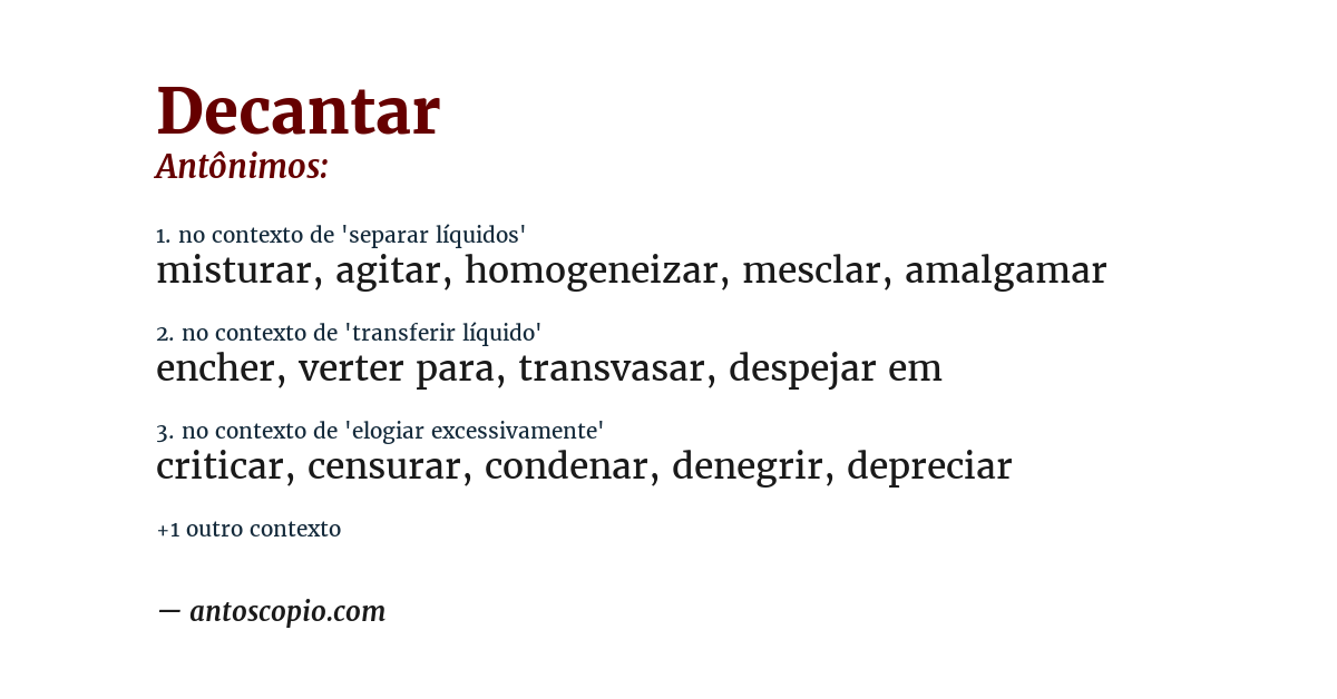 Antônimo de decantar