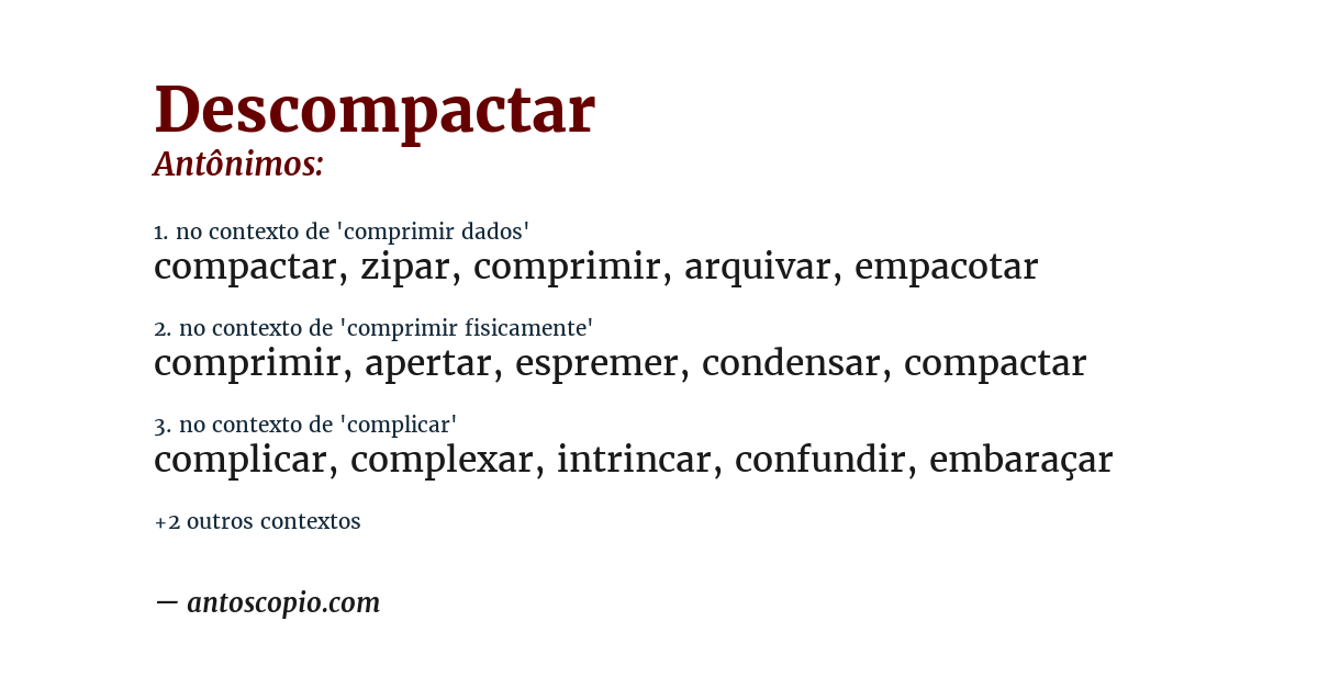 Antônimo de descompactar