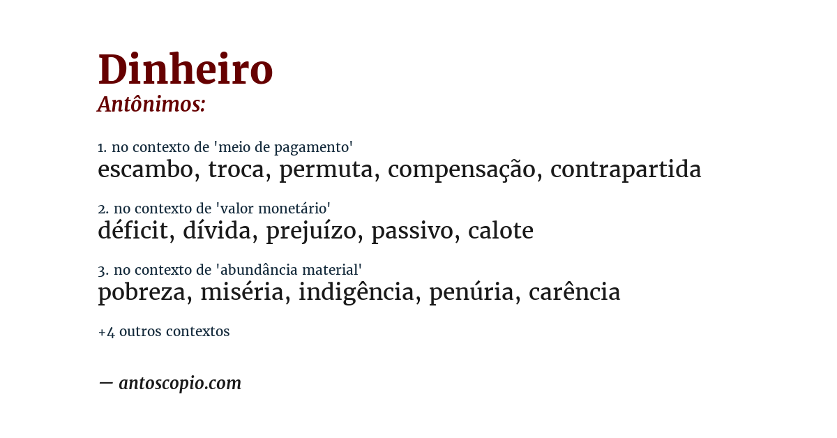 Antônimo de dinheiro