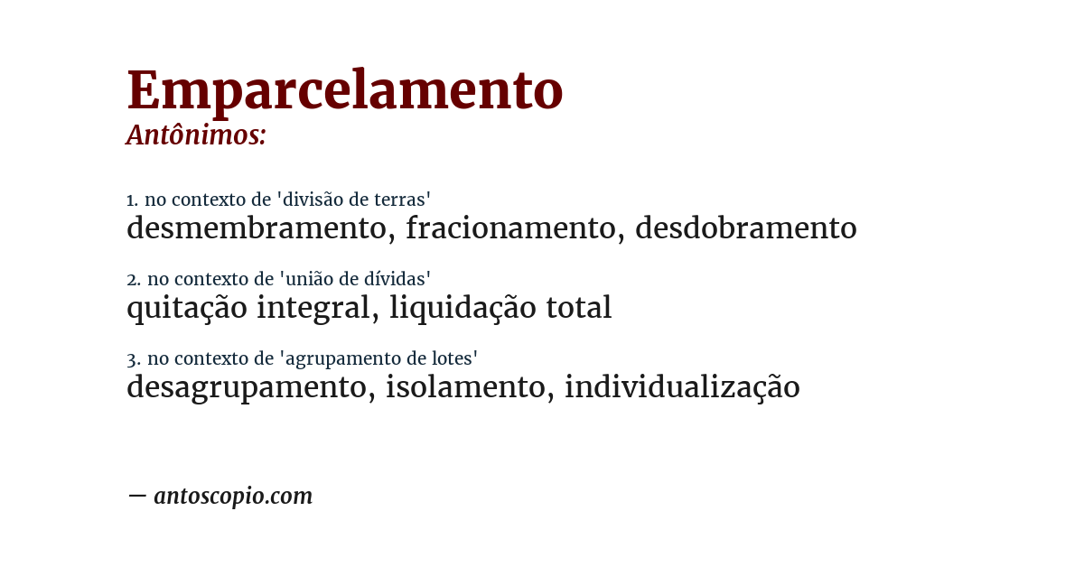 Antônimo de emparcelamento