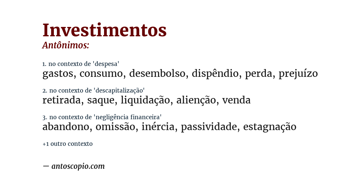 Antônimo de investimentos
