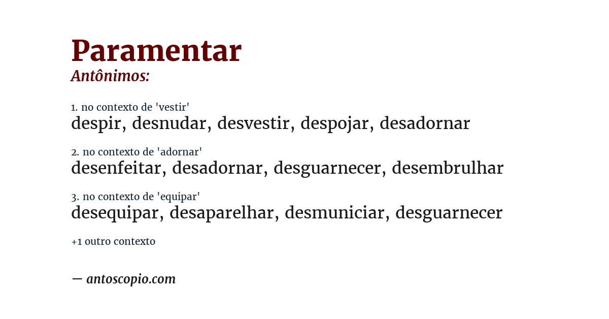 Antônimo de paramentar