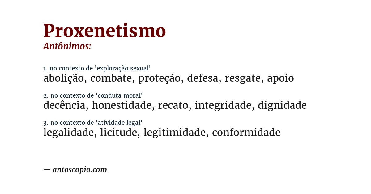 Antônimo de proxenetismo
