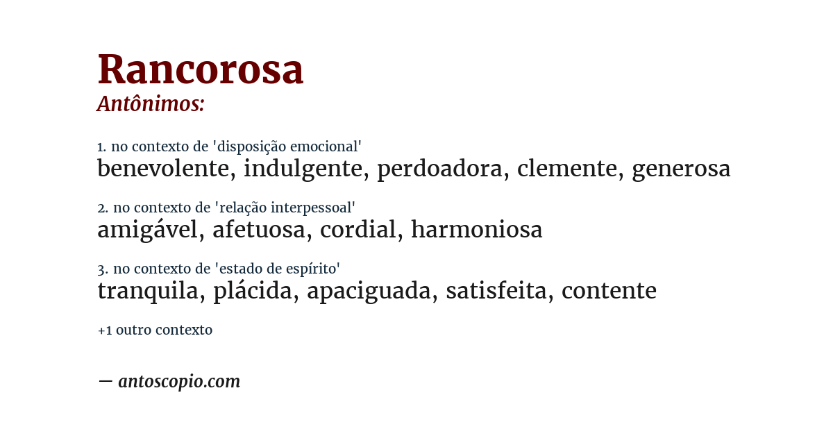 Antônimo de rancorosa
