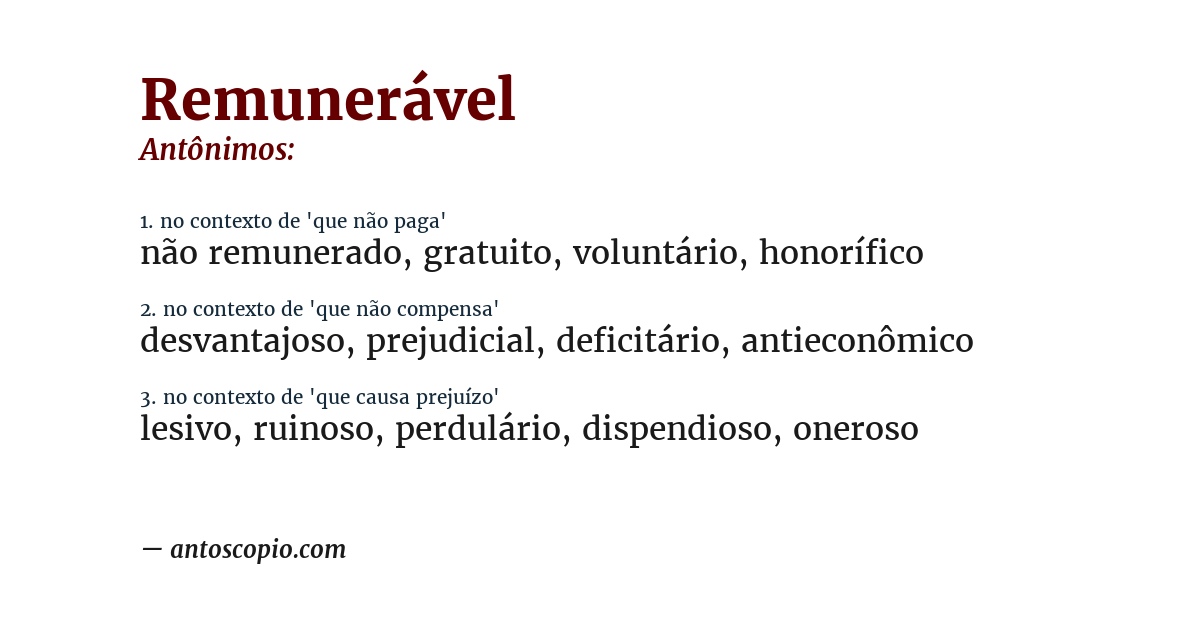 Antônimo de remunerável