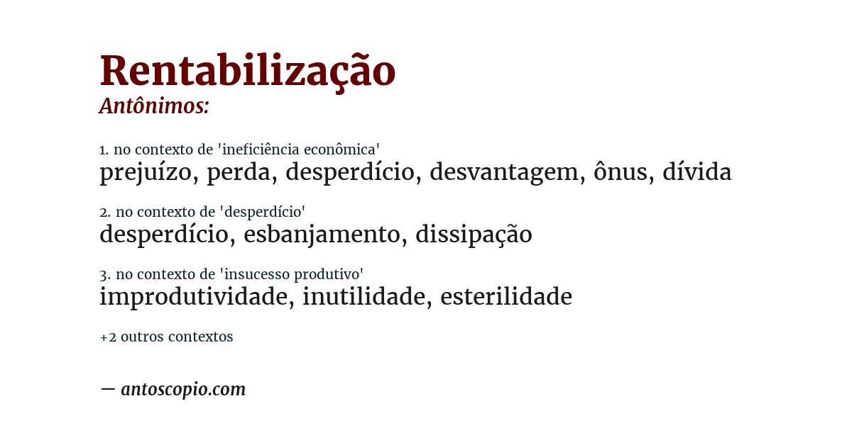 Antônimo de rentabilização