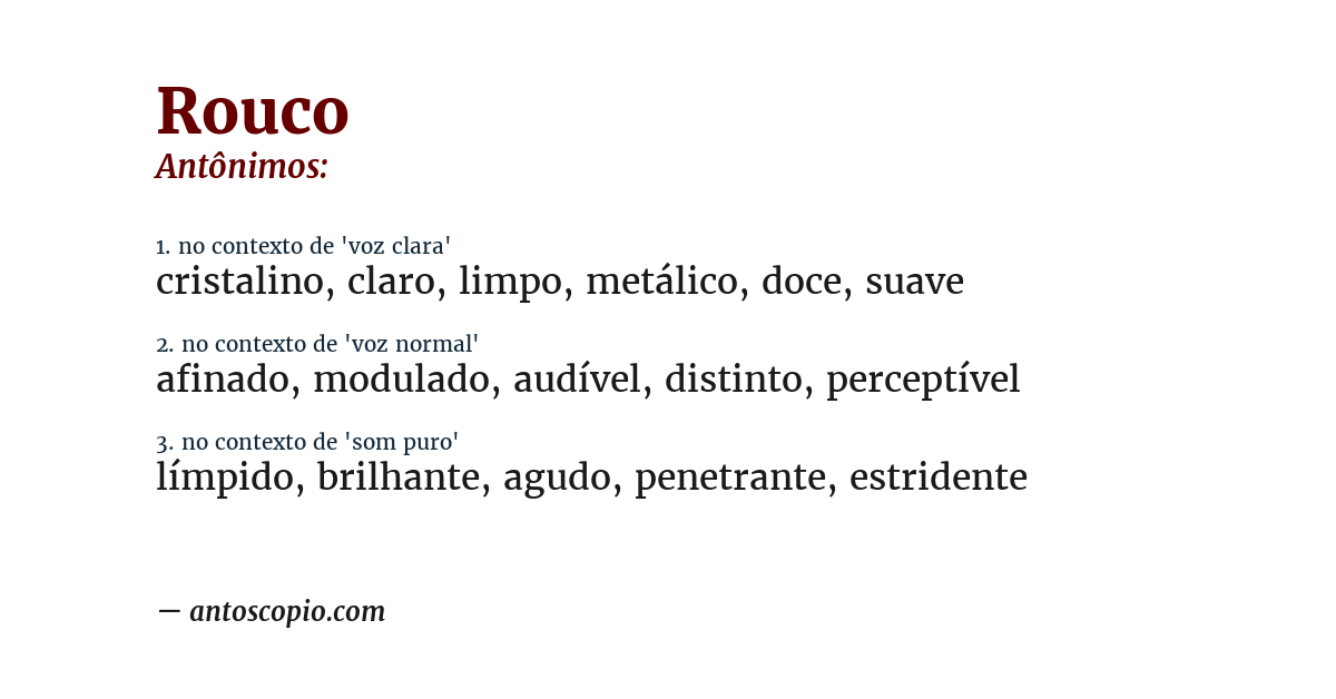 Antônimo de rouco