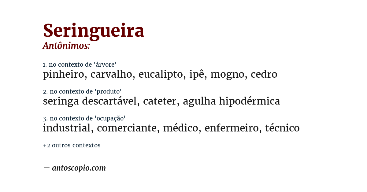 Antônimo de seringueira